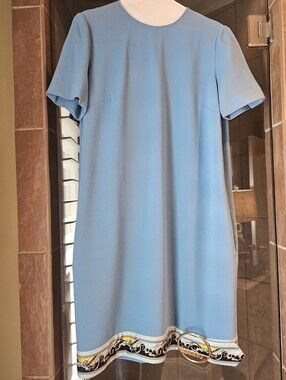 Emilio Pucci Light Blue Short Sleeve Mini Dress with Printed Hem